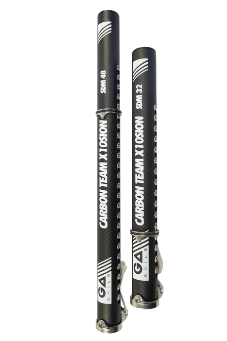GA 2026 Extension TEAM Carbon Rohre in Schwarz, zwei verschiedene Längen nebeneinander, Carbonmaterial mit weißen Markierungen