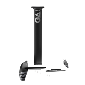 GA Foil CARBON UHM 85 Wing Foil 2026 schwarz, Komponenten Frontansicht mit Mast, Fuß und Flügel