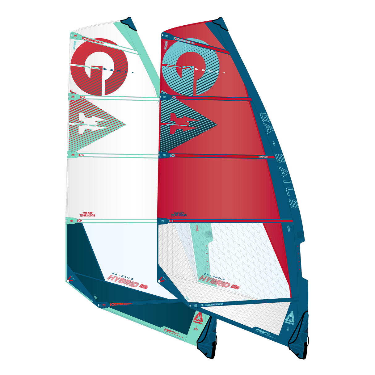 GA Sails Hybrid Complete Rig LTD MTE 2026 Windsegel rot blau mint Frontalansicht