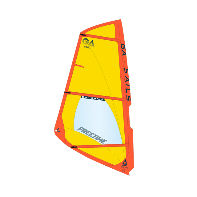 GA-Sails Freetime complete Rig 2026, Windsegel gelb-rot mit Fenster, Frontansicht
