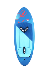 Tabou 2026 Tiny HD Kiteboard in Blau und Hellblau, Draufsicht mit roten Grafiken und schwarzem Griff