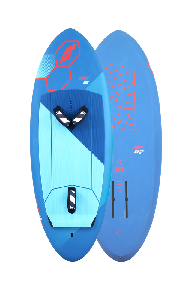Tabou 2026 Tiny HD Kiteboard, blau mit hellblauen Akzenten, Draufsicht auf Ober- und Unterseite