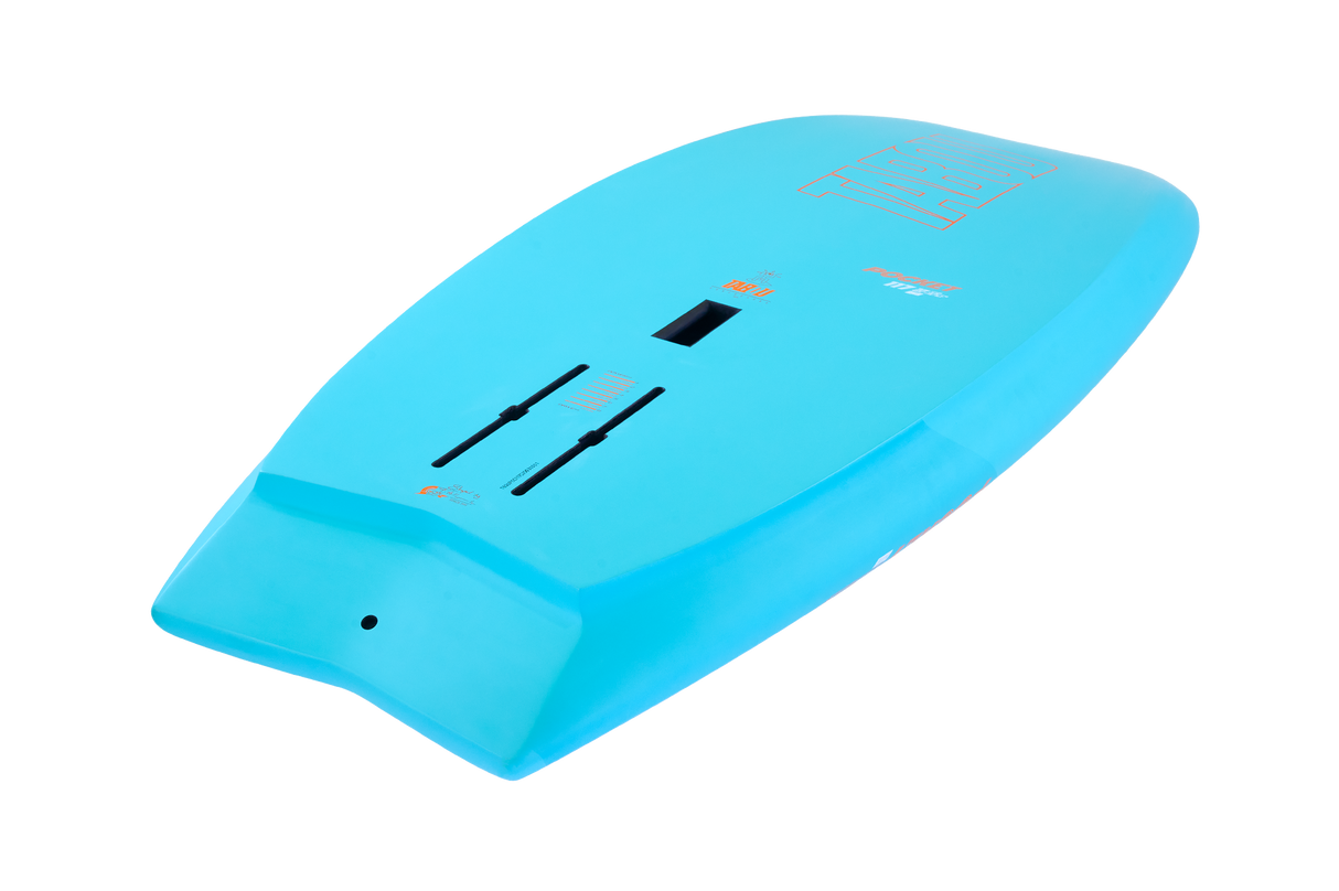 Tabou 2026 Pocket Wing Foil MTE hellblaues Wingfoil Board mit schwarzen Finnen Slots, Draufsicht