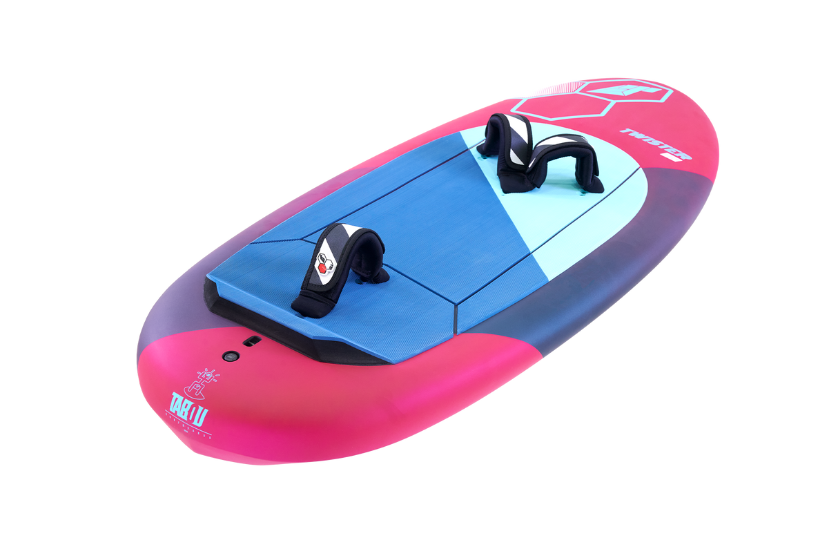 Tabou 2026 Twister Wing Foil in Pink, Blau und Violett mit zwei schwarzen Griffen, Draufsicht
