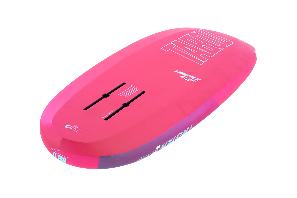 Tabou 2026 Twister Wing Foil in Pink mit violetten Details, Draufsicht auf das aufblasbare Wingboard mit aerodynamischem Design
