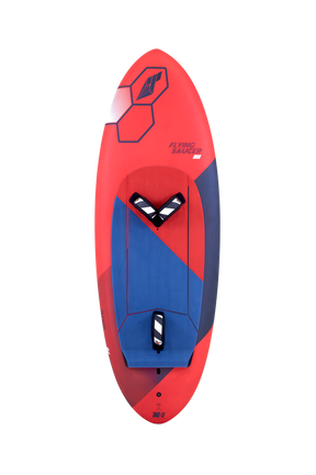 Tabou 2026 Flying Saucer TEAM Freestyle-Board, rot-blau, Draufsicht auf ovales Wakeboard mit Griffen und Designelementen