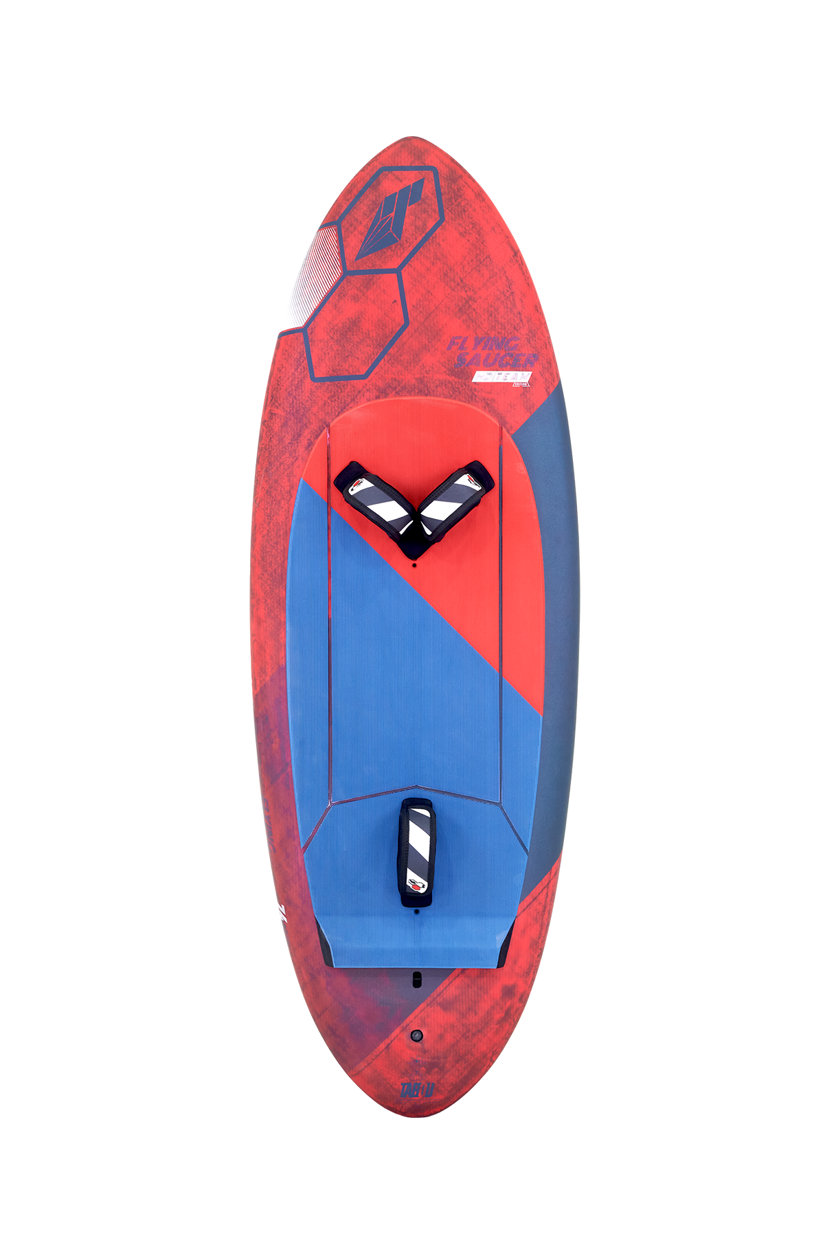 Tabou 2026 Flying Saucer TEAM Kiteboard rot blau Draufsicht mit Griffen und Finne