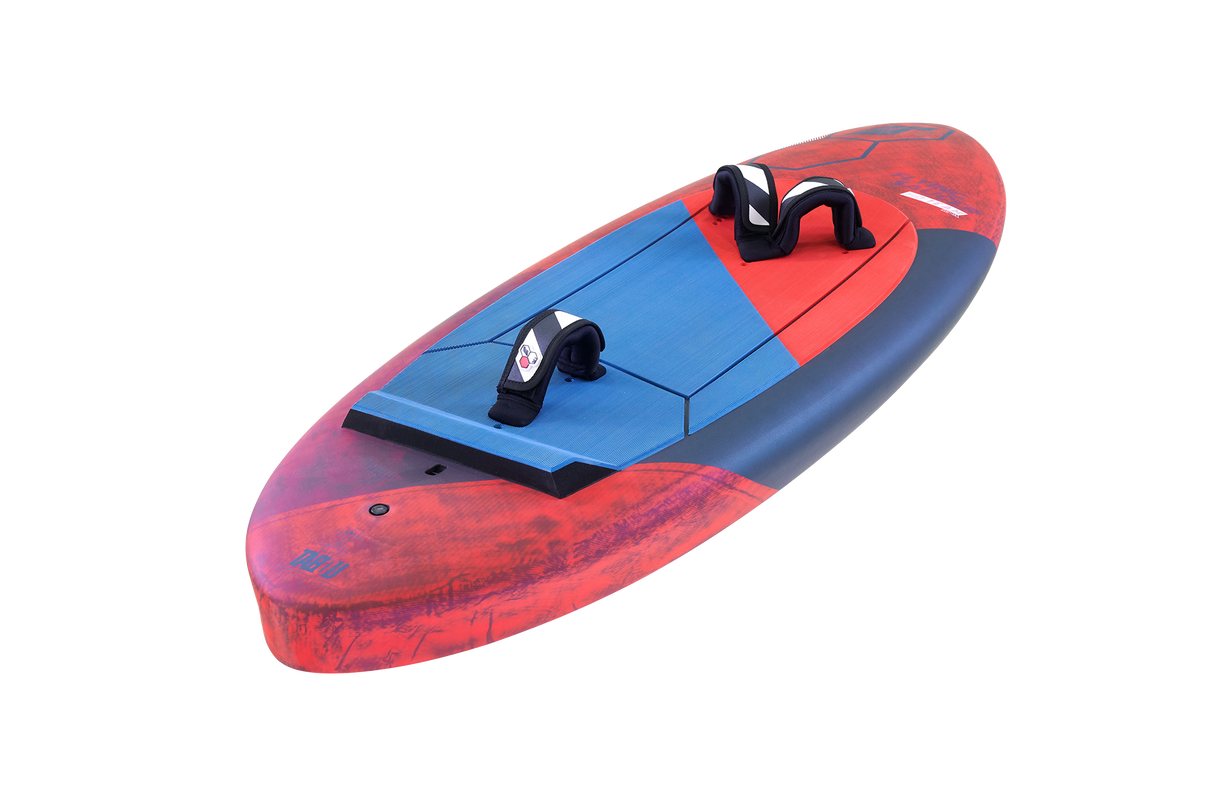 Tabou 2026 Flying Saucer TEAM Kiteboard rot blau mit zwei Fußschlaufen, Draufsicht