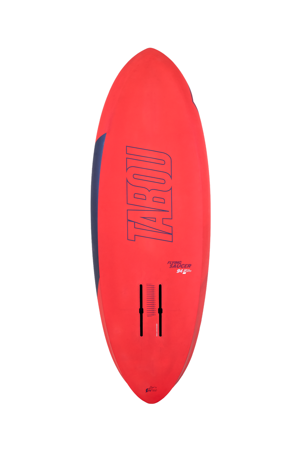 Tabou 2026 Flying Saucer TEAM Windsurfboard rot mit blauem Seitenstreifen, Draufsicht