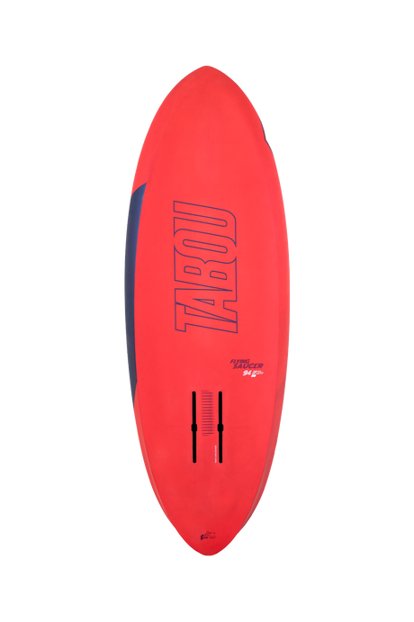 Tabou 2026 Flying Saucer TEAM Windsurfboard rot mit blauem Seitenstreifen, Draufsicht