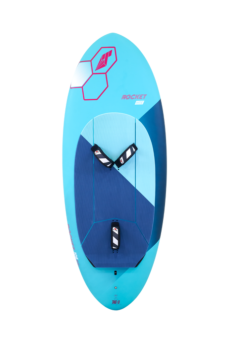 Tabou Rocket Wing MTE 2026 Wingfoil-Board in Hellblau und Dunkelblau, Draufsicht, mit Pink-accenten und Flügel-Logo