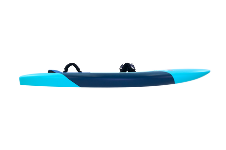 Tabou Rocket Wing MTE 2026 Kitewing in Blau und Türkis, Seitenansicht mit Griffen und Finnen