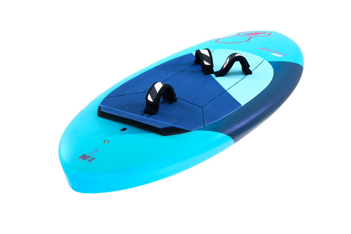 Tabou Rocket Wing MTE 2026 Wingfoil Board in Türkis und Blau mit schwarzen Griffelementen, Draufsicht