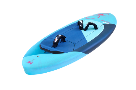 Tabou Rocket Wing Team 2026 Kiteboard in Blau mit zwei schwarzen Trapezgurten, Draufsicht auf weißem Hintergrund