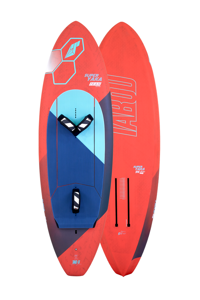 Tabou 2026 Super Yaka TEAM Wakeboards, rot und blau, Doppelansicht Ober- und Unterseite