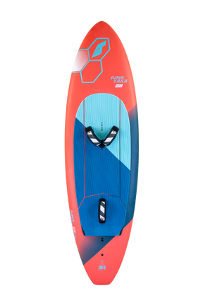 Tabou 2026 Super Yaka TEAM Wakeboard rot blau Draufsicht mit Bindungen und Griffzone