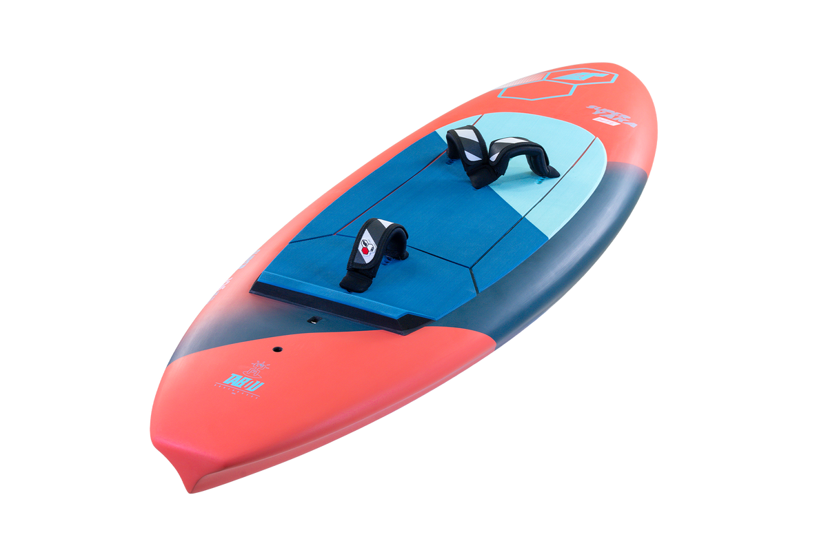 Tabou Super Yaka 2026 Wave Board in Rot-Blau mit Griffmulden, Draufsicht