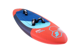 Tabou 2026 Super Yaka TEAM Kiteboard rot blau mit drei schwarzen Griffen, Draufsicht