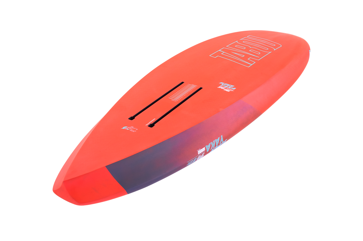 Tabou 2026 Super Yaka TEAM Waveboard in Rot-Orange mit dunkelblauem Übergang, Draufsicht