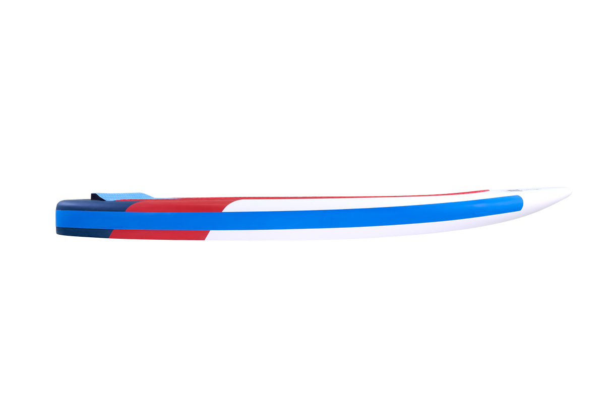 Tabou 2026 Zeppelin MTE Windsurfboard in Blau und Rot, Seitenansicht