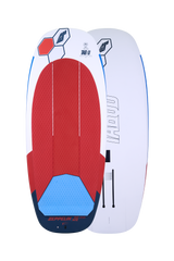 Tabou 2026 Zeppelin MTE Kiteboard mit roter Oberseite und weißer Unterseite, Frontalansicht
