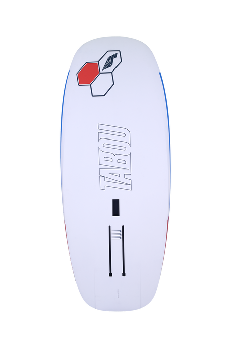 Tabou 2026 Zeppelin MTE Wakesurf-Board in Hellblau mit rotem Logo, Draufsicht