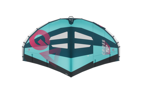 GA-Wing 2026 CROSS Kite in Türkis mit Pink, Draufsicht, Kitesegel mit schwarzen Streben und Logo