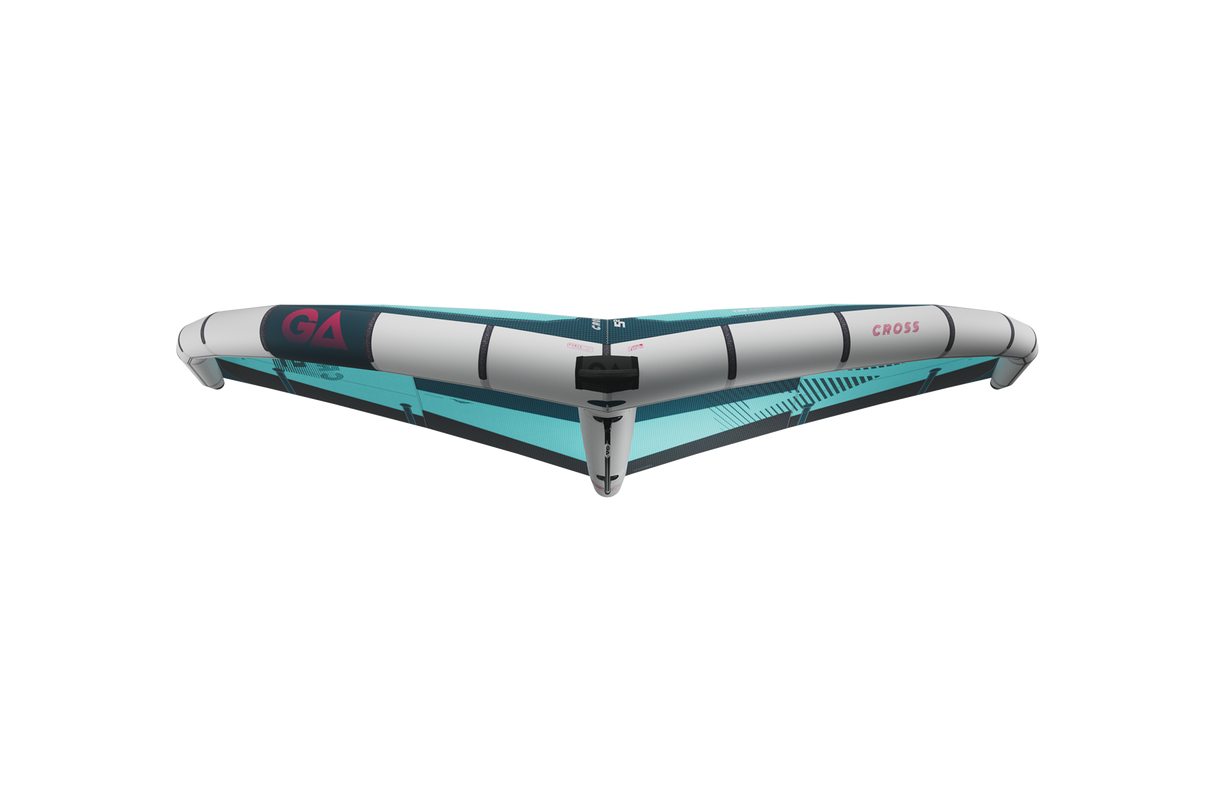 GA-Wing 2026 CROSS Kite, Türkis mit grauem Gestänge, Frontalansicht des aufgespannten Flügels