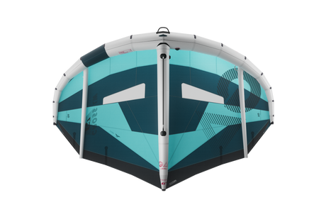 GA-Wing 2026 CROSS LW Kite in Türkis und Dunkelblau, Draufsicht, Leichtwind-Design