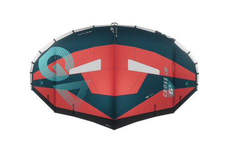 GA-Wing 2026 CROSS LW Kite in Rot und Dunkelblau, Draufsicht, Leichtwind-Kitesegel mit strukturiertem Design
