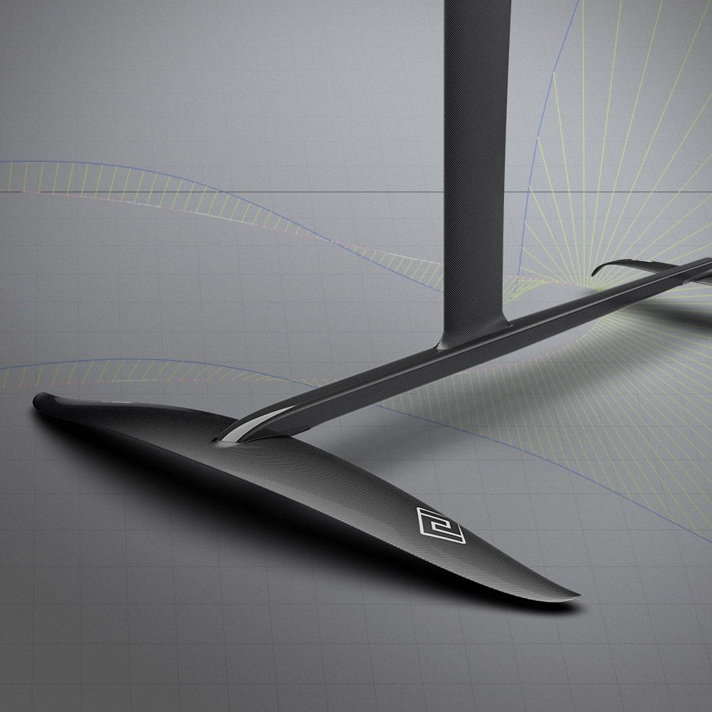 Patrik AEON Windsurf Set mit schwarzem Segel und Mast, Detailansicht der Ausrüstung