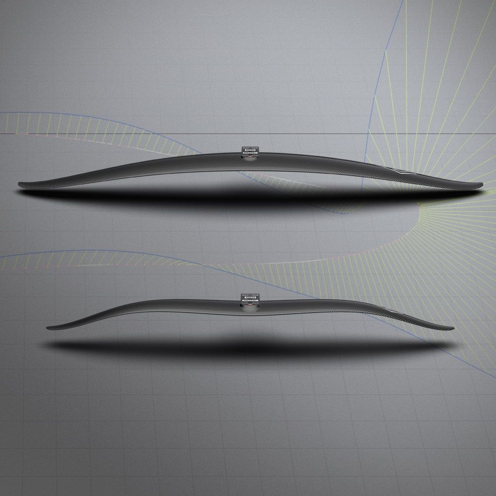 Patrik AEON Frontwings, schwarze Tragflügel mit aerodynamischem Design, Draufsicht auf zwei Flügel nebeneinander