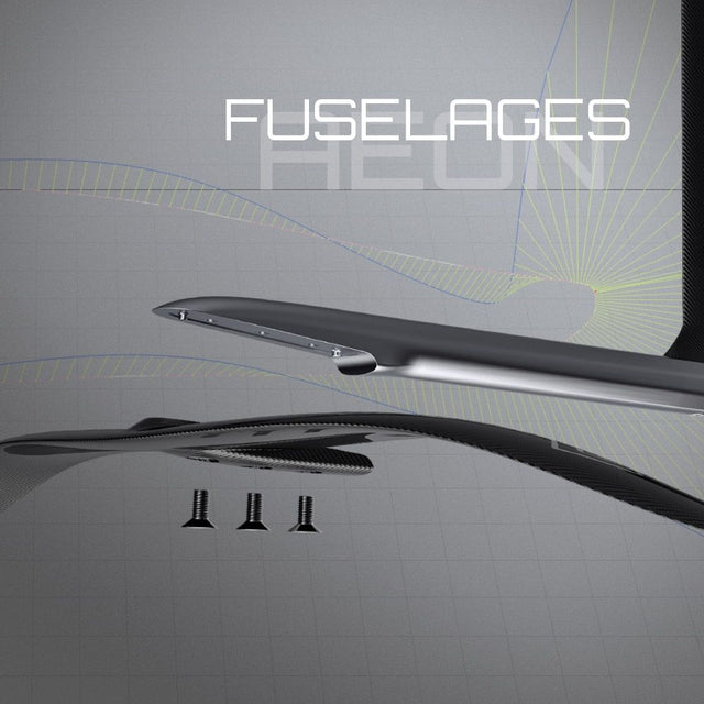 Patrik AEON Fuselages schwarze Kunststoff-Rohre mit Befestigungselementen, technische Produktansicht