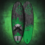 Patrik Air Style Gen2 Kiteboard grün-schwarz mit Doppel-X-Design, Draufsicht auf Ober- und Unterseite