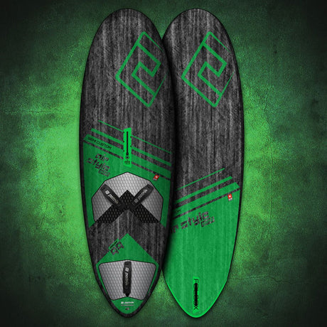 Patrik Air Style Gen2 Kiteboard, schwarz-grün, Draufsicht mit geometrischem Design und Griffpads