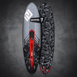 Patrik Defi LTD Kiteboard grau-rot mit schwarzem Carbonmuster, Draufsicht von Deck und Unterseite
