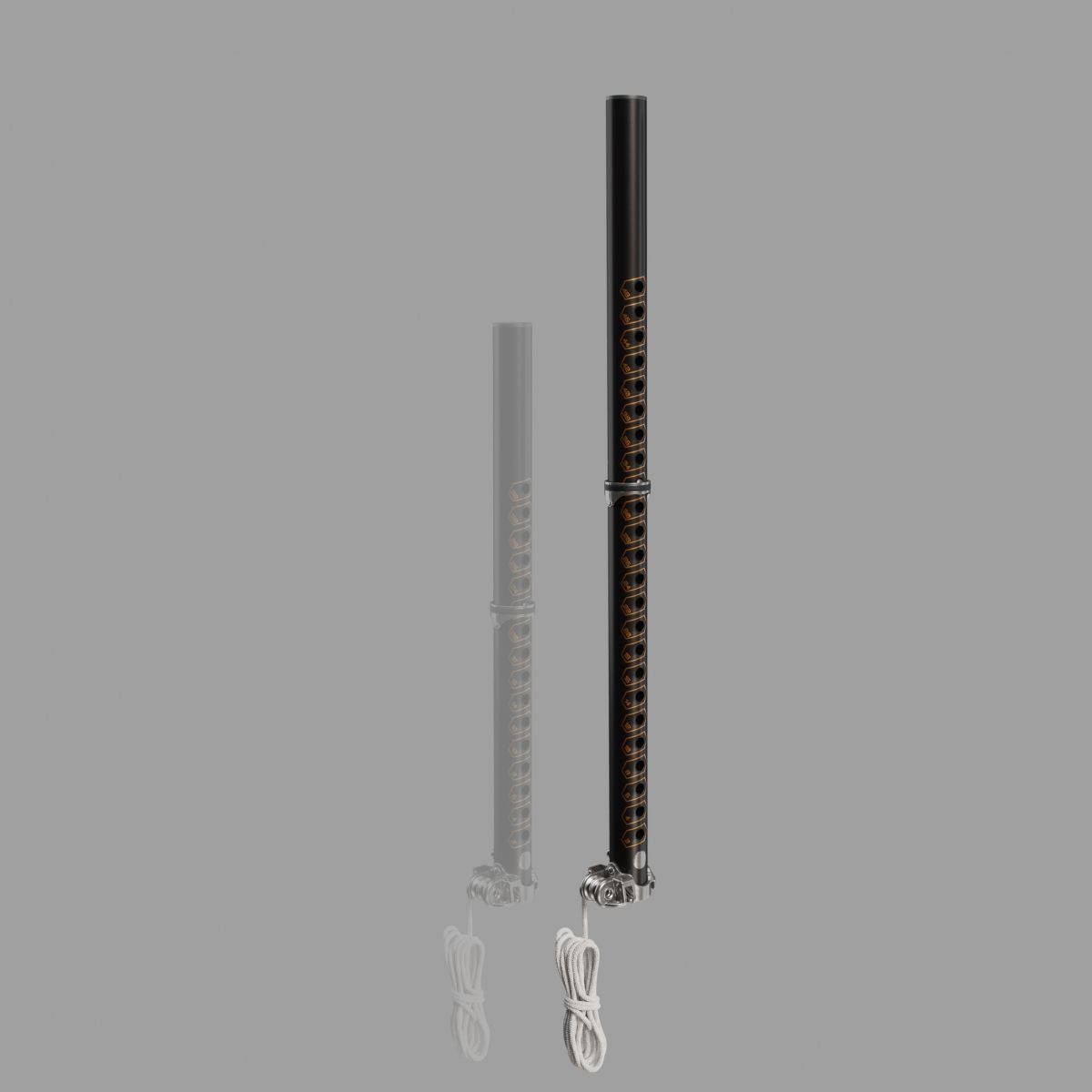 Patrik X-Tension Alu RDM Mast in Schwarz und Grau mit Aluminiumkonstruktion, Frontansicht zweier Varianten nebeneinander