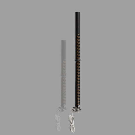 Patrik X-Tension Alu RDM Mast in Schwarz und Grau mit Aluminiumkonstruktion, Frontansicht zweier Varianten nebeneinander