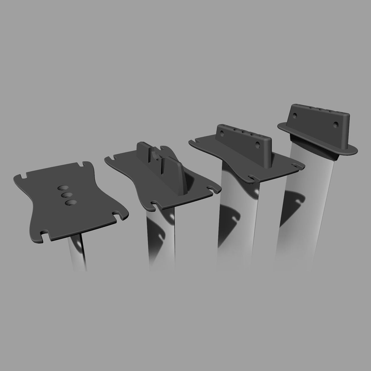 Patrik Alu Foil Adapter, schwarze Aluminium-Adapter in verschiedenen Größen, Draufsicht auf vier unterschiedliche Modelle
