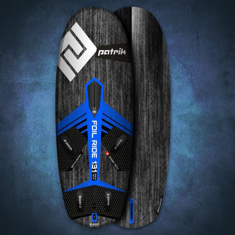 Patrik Foil Ride Hydrofoil Board, Grau-Schwarz mit Blau, Draufsicht auf Composite-Konstruktion mit Foil-Befestigungspunkten