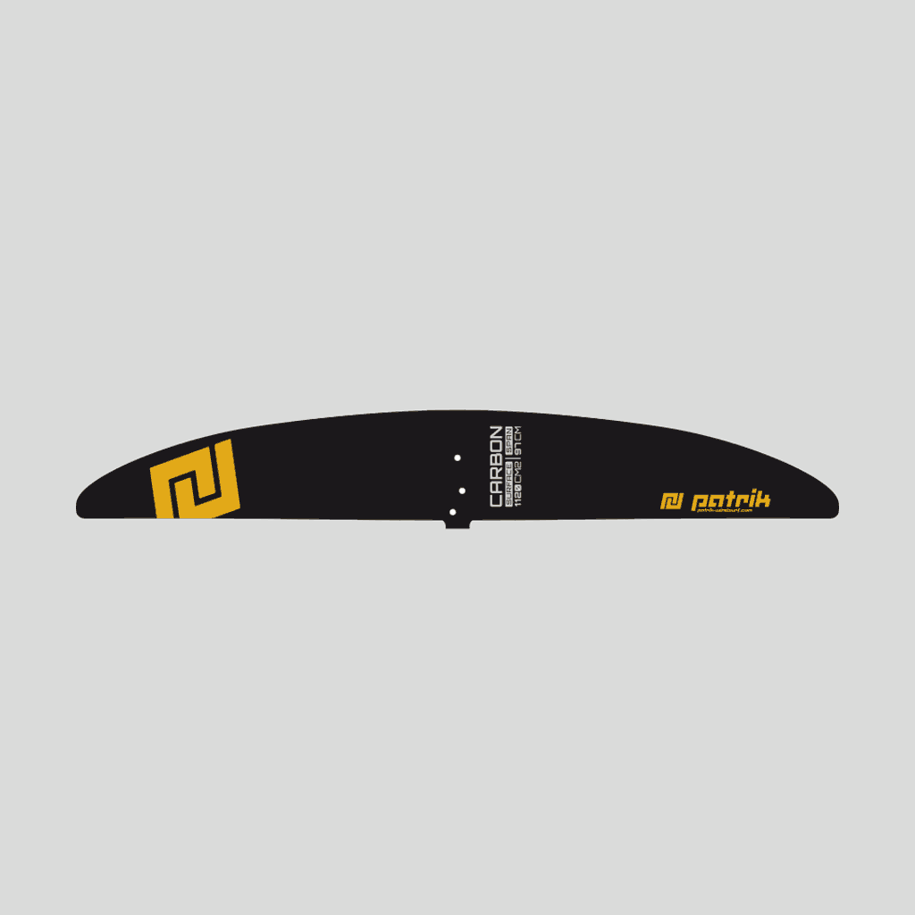 Patrik Foil Front Wing schwarz mit goldenen Details, Seitenansicht auf neutralem Hintergrund