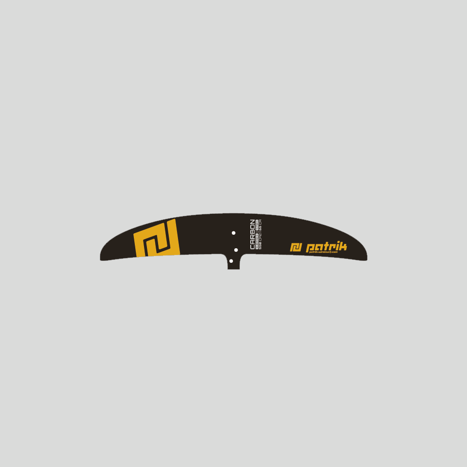 Patrik Foil Front Wing schwarz-gelb, Seitenansicht, Hydrofoil-Flügel mit Logo und Befestigungspunkt