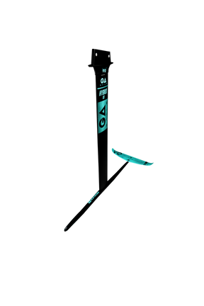 GA Foil ALU Windsurf Set Hybrid 90 2026 mit schwarzem Mast, Boom und türkisem Foil, Frontansicht