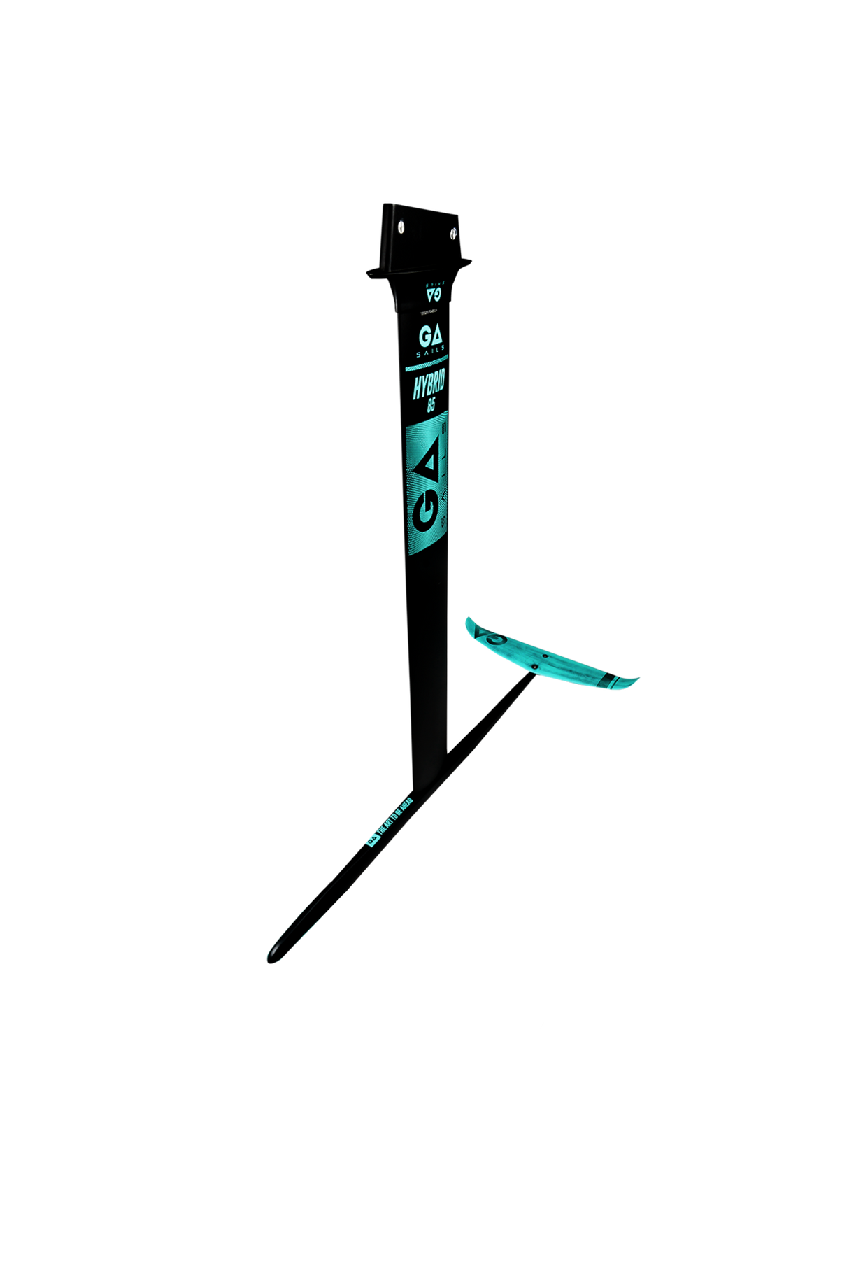 GA Foil ALU Windsurf Set Hybrid 90 2026 mit schwarzem Mast, Boom und türkisem Foil, Frontansicht