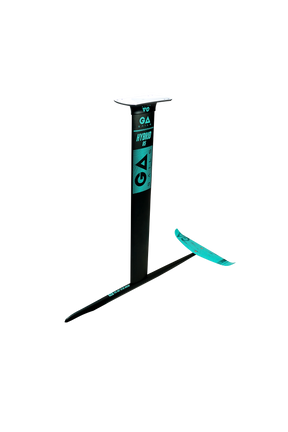 GA Foil ALU Hybrid Set Wing Foil 72 2026, schwarzer Mast, türkises Tragflächenset, Aluminium-Hybrid, Frontansicht