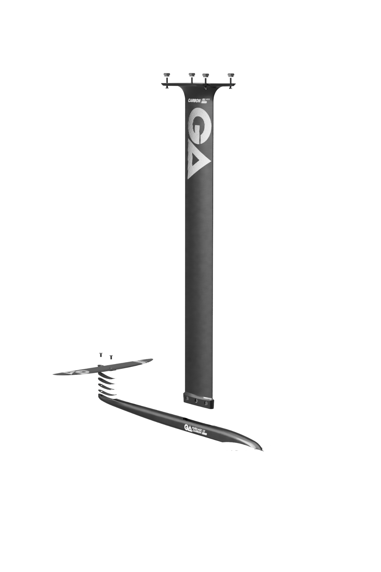 GA Foil CARBON UHM Set 85 Wing Foil 2026 in Schwarz mit Mast, Fuß und Flügel, Frontansicht