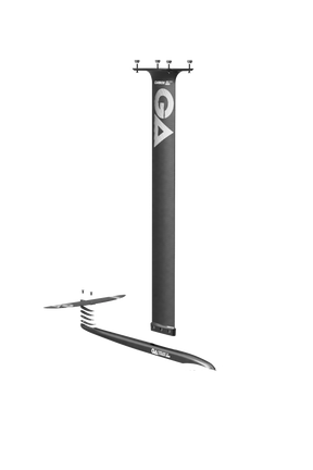 GA Foil CARBON UHM Set 85 Wing Foil 2026 in Schwarz mit Mast, Fuß und Flügel, Frontansicht