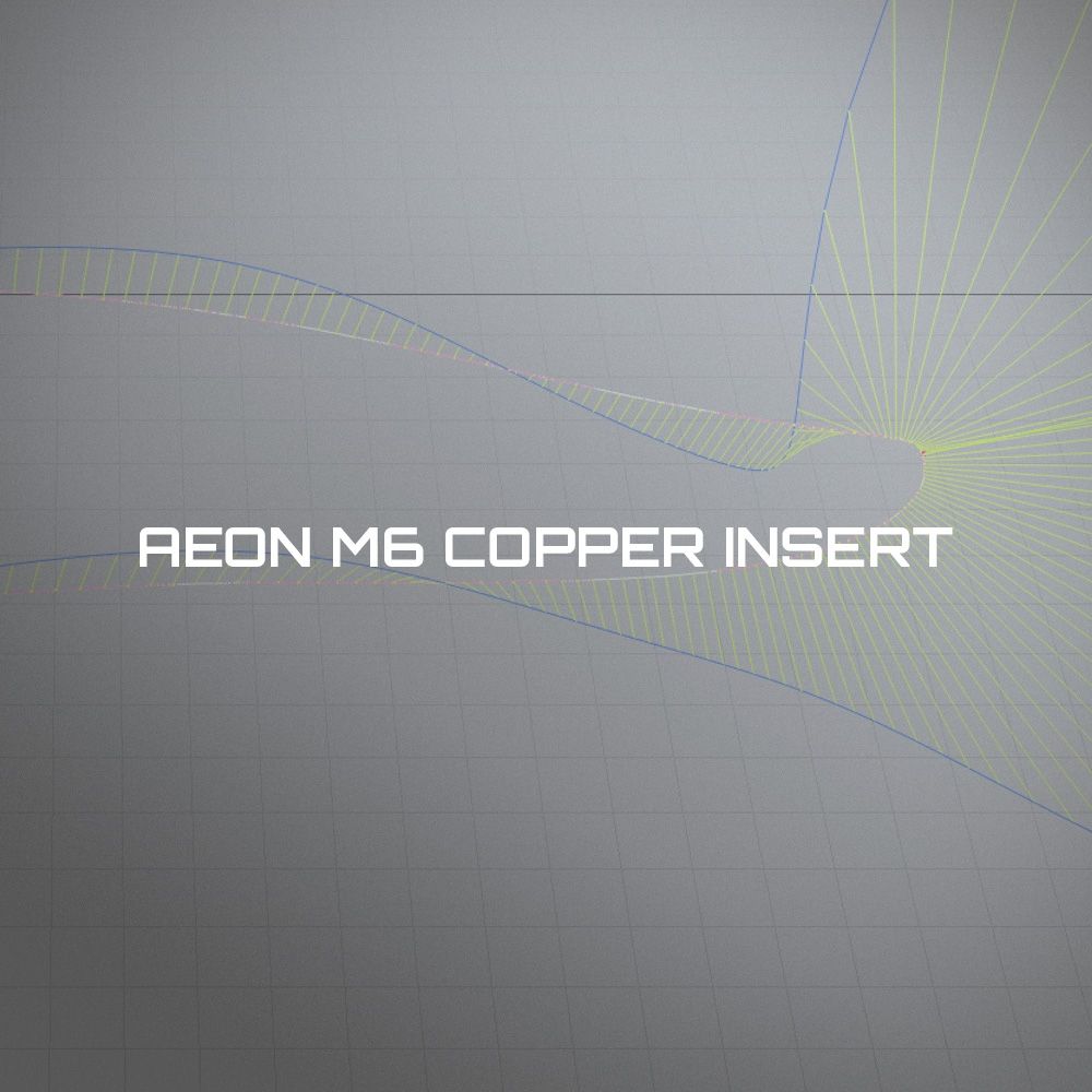 Patrik AEON M6 Copper Insert, Zubehörteil mit geometrischem Design in Blau und Gelb auf grauem Hintergrund