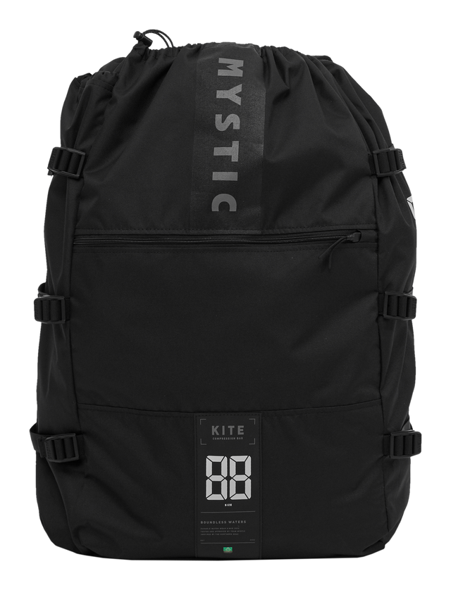Mystic Compression Bag Kite 2027, schwarzer Kompressionsbeutel aus Kunststoff mit Kordelzug, Frontansicht