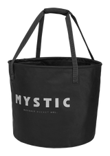 Mystic Happy Hour Wetsuit Changing Bucket 2027, schwarzer Eimer mit Tragegriffen und weißem MYSTIC-Schriftzug, Frontalansicht